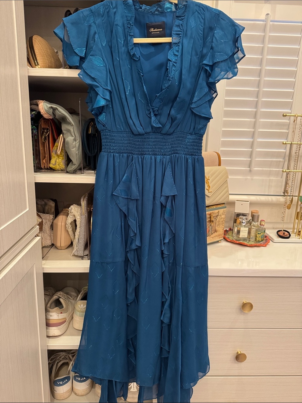 Shoshanna Teal Ruffled Maxi Dress